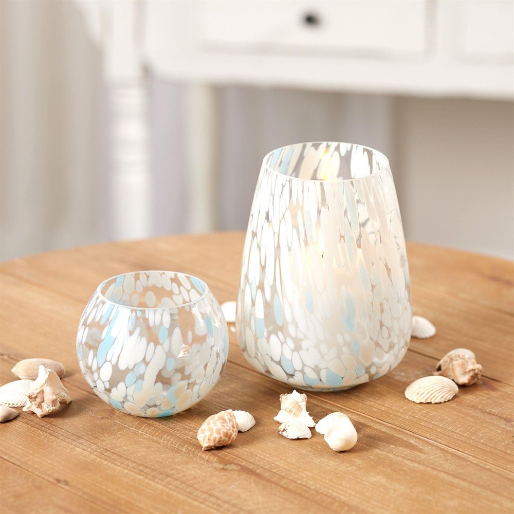 Set of Four Blue Abstract Glass Tabletop Votive Candle Holders HomeRoots