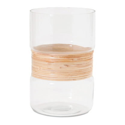 Set of Two Clear And Beige Abstract Glass Tabletop Pillar Candle Holders HomeRoots