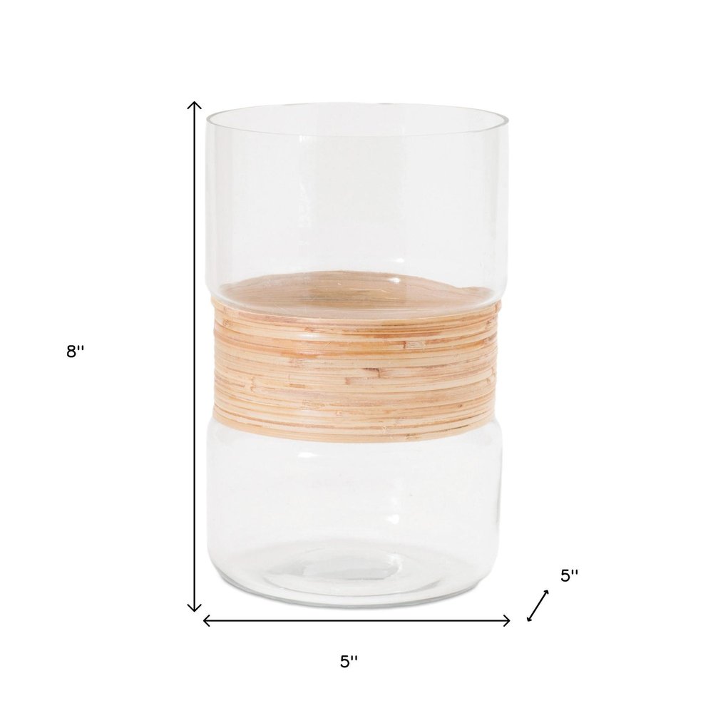 Set of Two Clear And Beige Abstract Glass Tabletop Pillar Candle Holders HomeRoots
