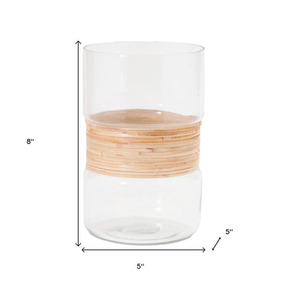 Set of Two Clear And Beige Abstract Glass Tabletop Pillar Candle Holders HomeRoots