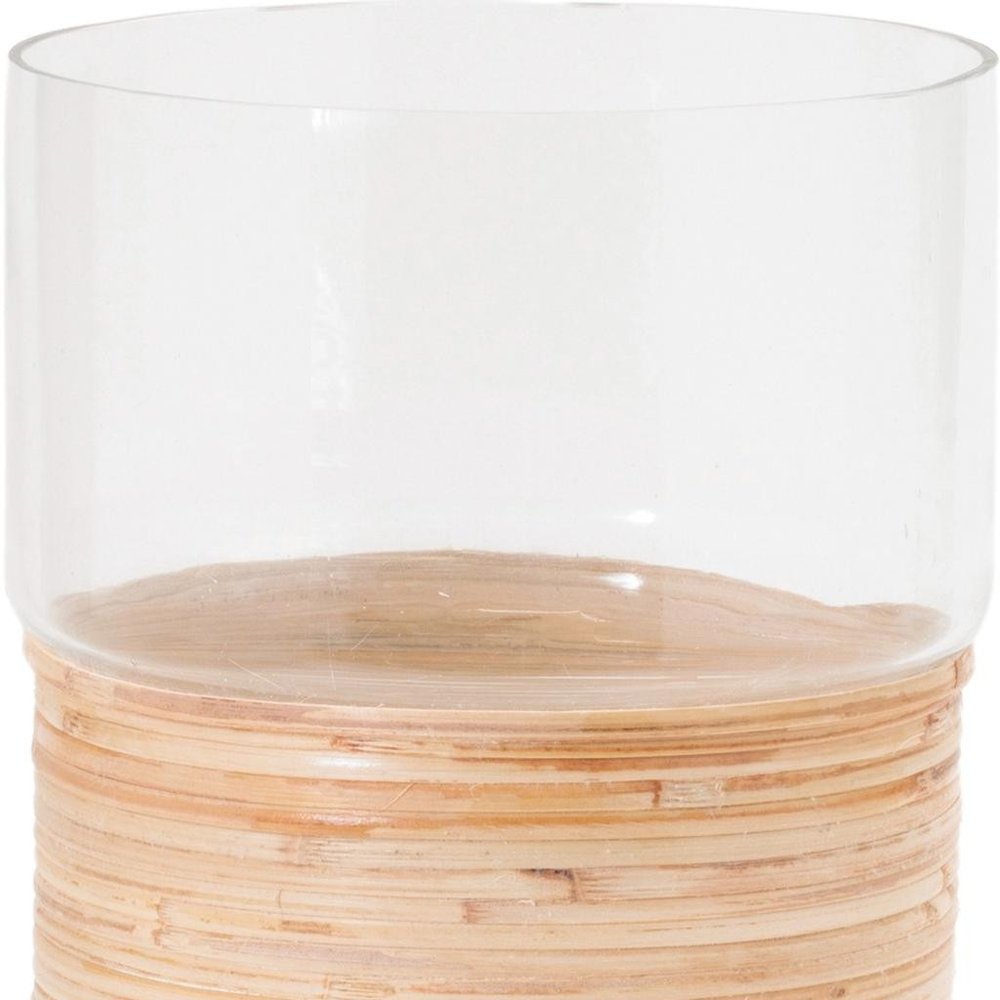 Set of Two Clear And Beige Abstract Glass Tabletop Pillar Candle Holders HomeRoots