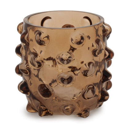 Set of Six Brown Glass Tabletop Pillar Candle Holders HomeRoots