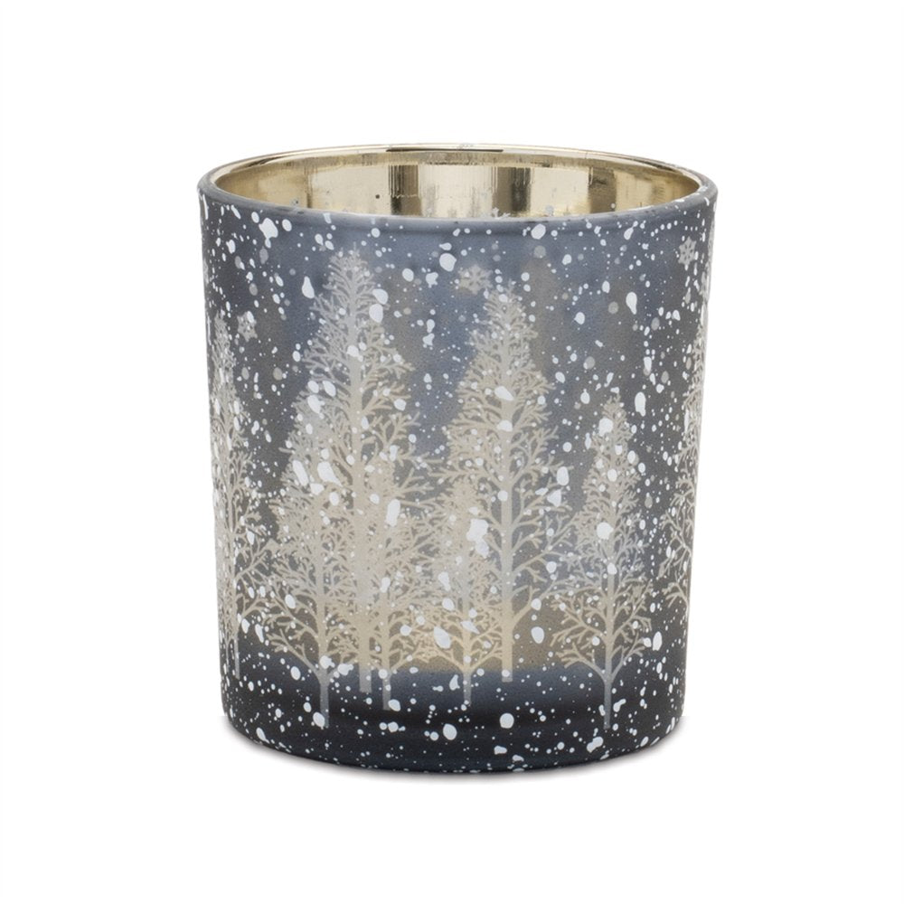 Set of Three Blue And Gray Abstract Glass Tabletop Votive Candle Holders HomeRoots
