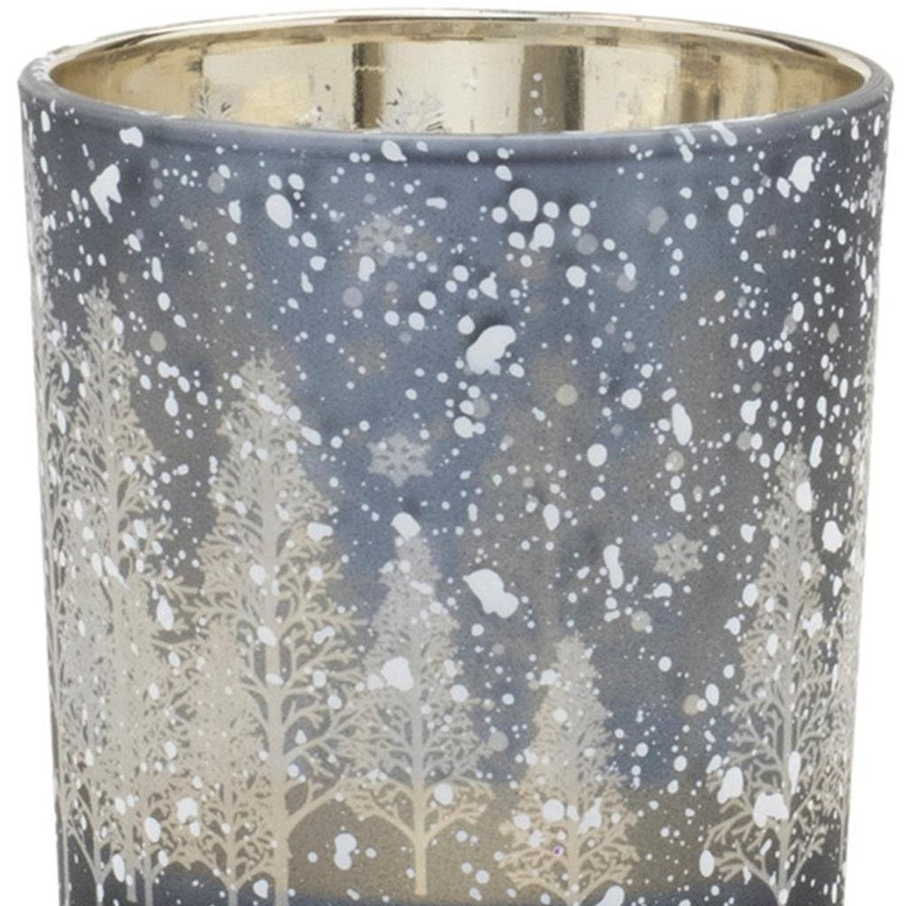 Set of Three Blue And Gray Abstract Glass Tabletop Votive Candle Holders HomeRoots