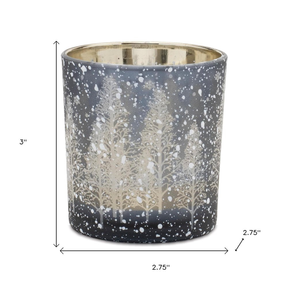 Set of Three Blue And Gray Abstract Glass Tabletop Votive Candle Holders HomeRoots