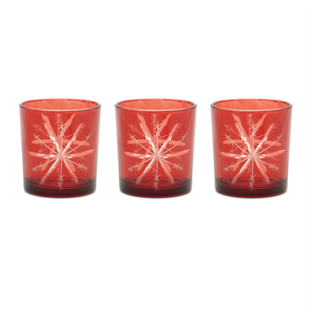 Set of Three Red Abstract Glass Tabletop Votive Candle Holders HomeRoots