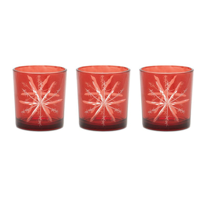 Set of Three Red Abstract Glass Tabletop Votive Candle Holders HomeRoots