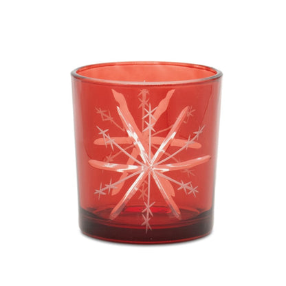 Set of Three Red Abstract Glass Tabletop Votive Candle Holders HomeRoots