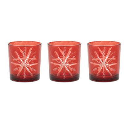Set of Three Red Abstract Glass Tabletop Votive Candle Holders HomeRoots