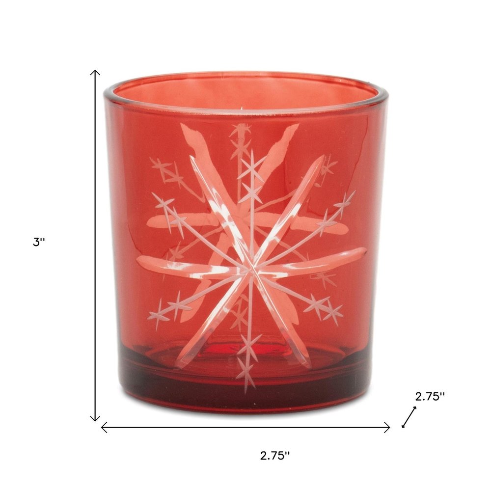 Set of Three Red Abstract Glass Tabletop Votive Candle Holders HomeRoots