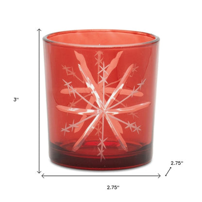 Set of Three Red Abstract Glass Tabletop Votive Candle Holders HomeRoots