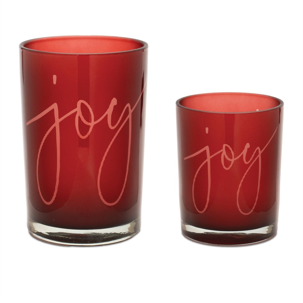 Set of Two Red Snowflake Glass Tabletop Votive Candle Holders HomeRoots