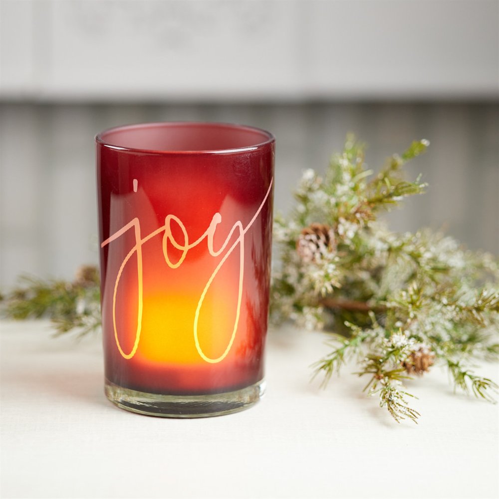 Set of Two Red Snowflake Glass Tabletop Votive Candle Holders HomeRoots
