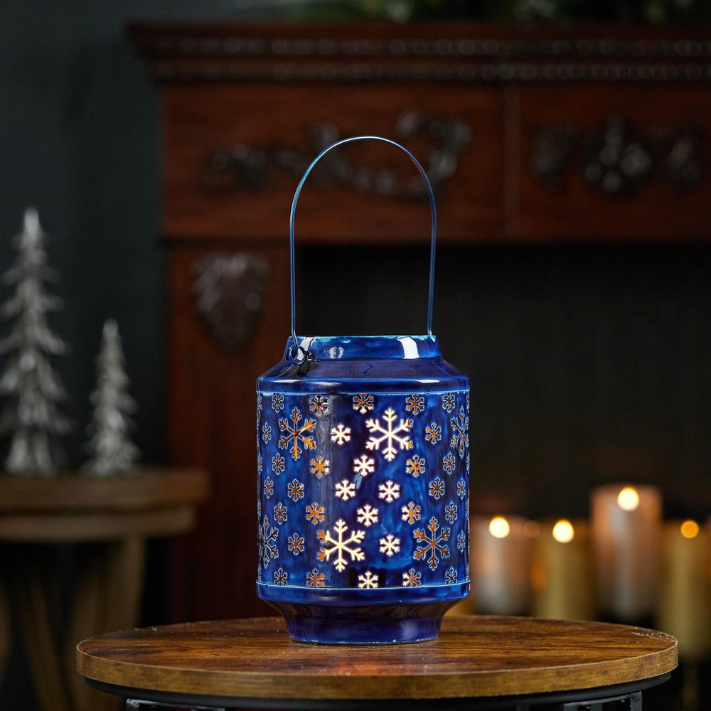 10" Blue Abstract Iron Tabletop Pillar Candle Holder HomeRoots