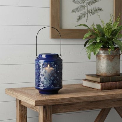 10" Blue Abstract Iron Tabletop Pillar Candle Holder HomeRoots