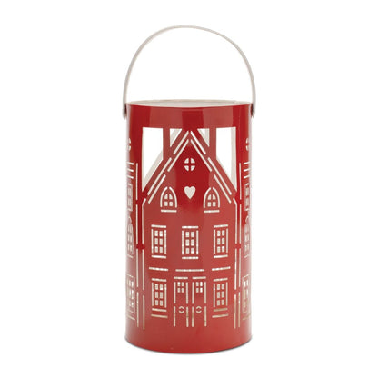 Set of Three Red And White Abstract Iron Tabletop Pillar Candle Holders HomeRoots