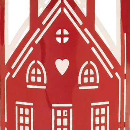 Set of Three Red And White Abstract Iron Tabletop Pillar Candle Holders HomeRoots