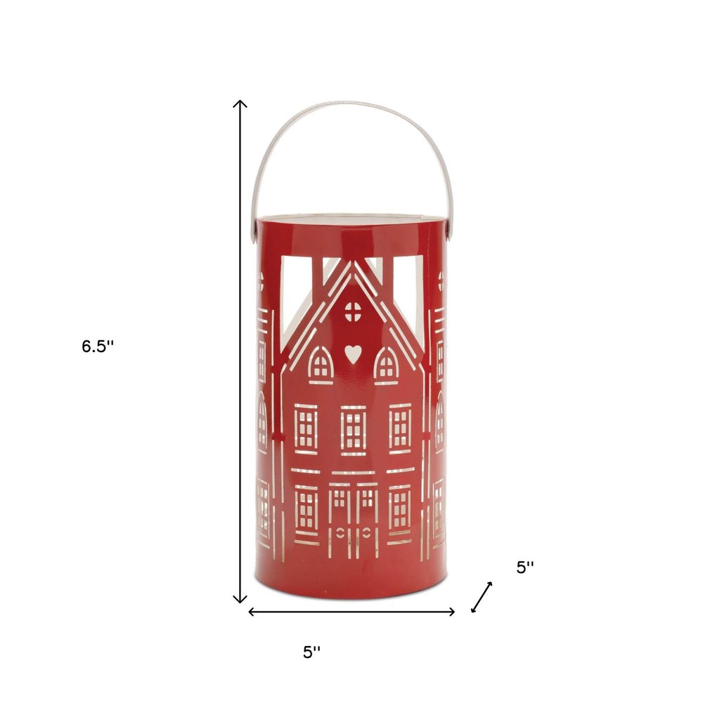 Set of Three Red And White Abstract Iron Tabletop Pillar Candle Holders HomeRoots