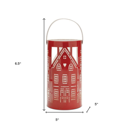 Set of Three Red And White Abstract Iron Tabletop Pillar Candle Holders HomeRoots