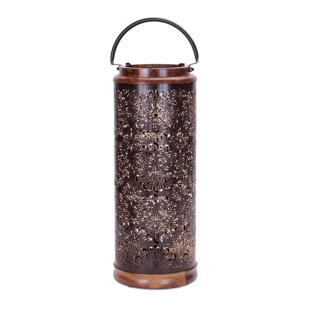 19" Brown Abstract Manufactured Wood Tabletop Pillar Candle Holder HomeRoots