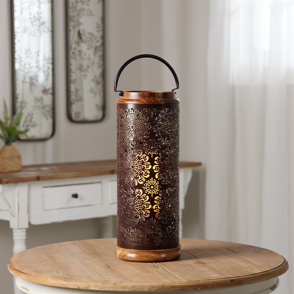 19" Brown Abstract Manufactured Wood Tabletop Pillar Candle Holder HomeRoots