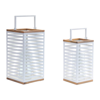 Set of Two White Abstract Metal Tabletop Pillar Candle Holders HomeRoots
