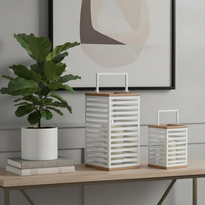 Set of Two White Abstract Metal Tabletop Pillar Candle Holders HomeRoots
