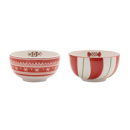 Set of Four 6" Red And White Ceramic Christmas Round Candy or Nut Bowls HomeRoots