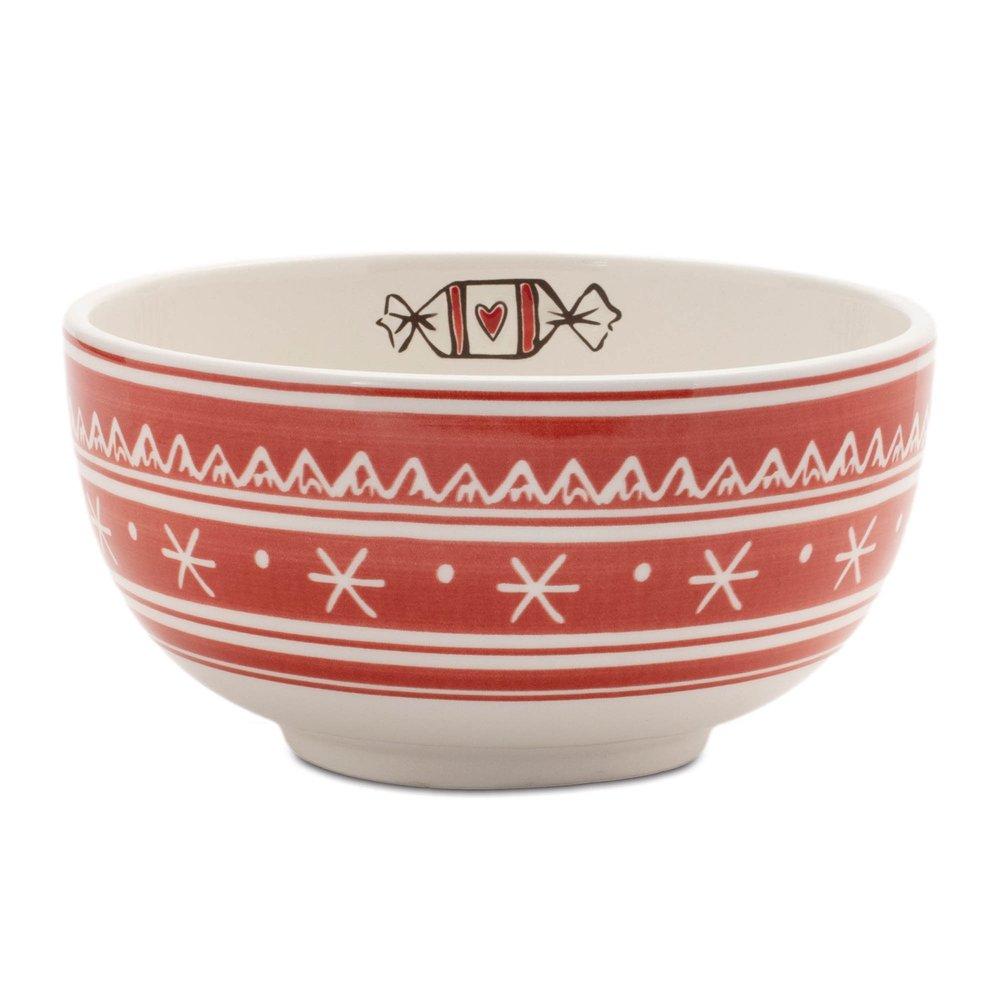 Set of Four 6" Red And White Ceramic Christmas Round Candy or Nut Bowls HomeRoots