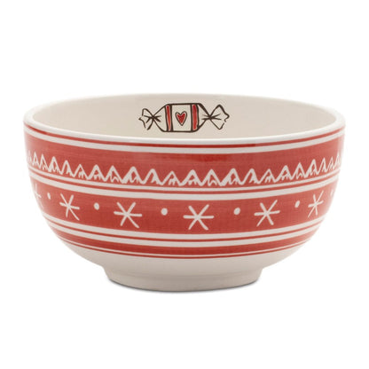 Set of Four 6" Red And White Ceramic Christmas Round Candy or Nut Bowls HomeRoots