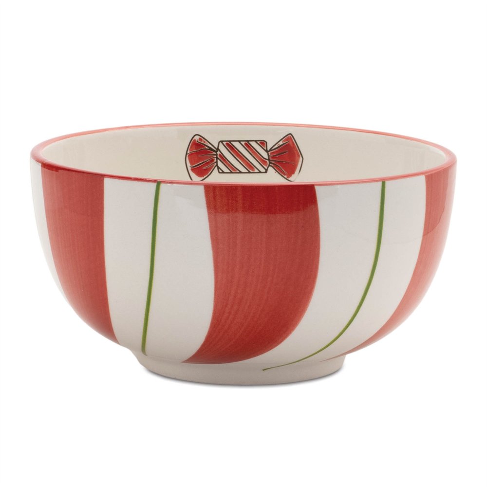 Set of Four 6" Red And White Ceramic Christmas Round Candy or Nut Bowls HomeRoots