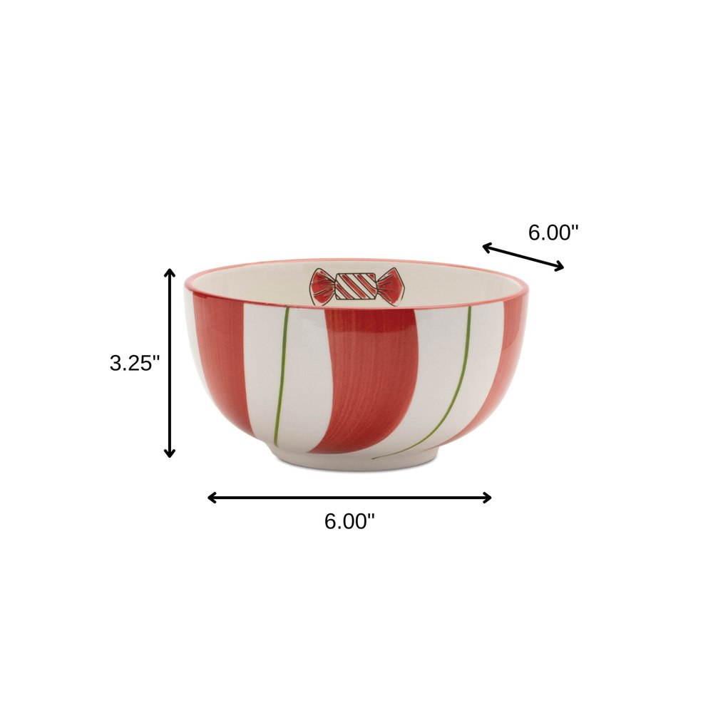 Set of Four 6" Red And White Ceramic Christmas Round Candy or Nut Bowls HomeRoots