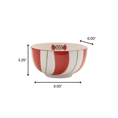 Set of Four 6" Red And White Ceramic Christmas Round Candy or Nut Bowls HomeRoots