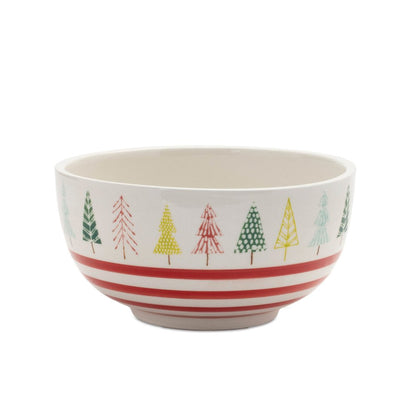 Set of Four 6" White Green And Red Ceramic Christmas Trees Round Candy or Nut Bowls HomeRoots