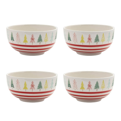 Set of Four 6" White Green And Red Ceramic Christmas Trees Round Candy or Nut Bowls HomeRoots