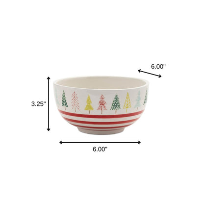 Set of Four 6" White Green And Red Ceramic Christmas Trees Round Candy or Nut Bowls HomeRoots
