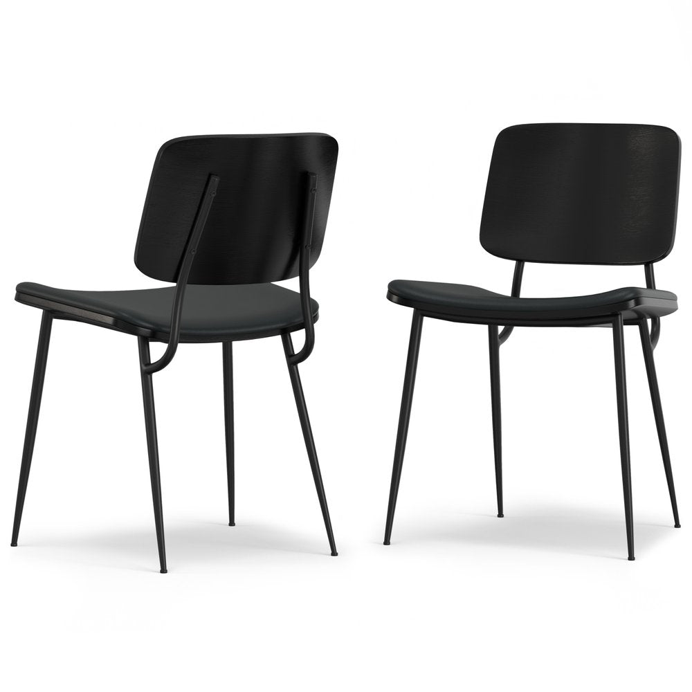 Set of Two Black Faux Leather And Solid Wood Dining Side Chairs HomeRoots