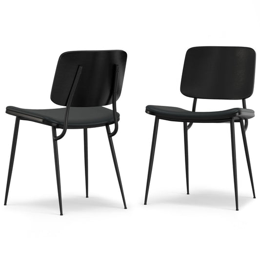 Set of Two Black Faux Leather And Solid Wood Dining Side Chairs