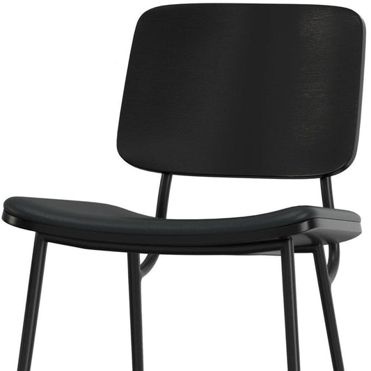 Set of Two Black Faux Leather And Solid Wood Dining Side Chairs