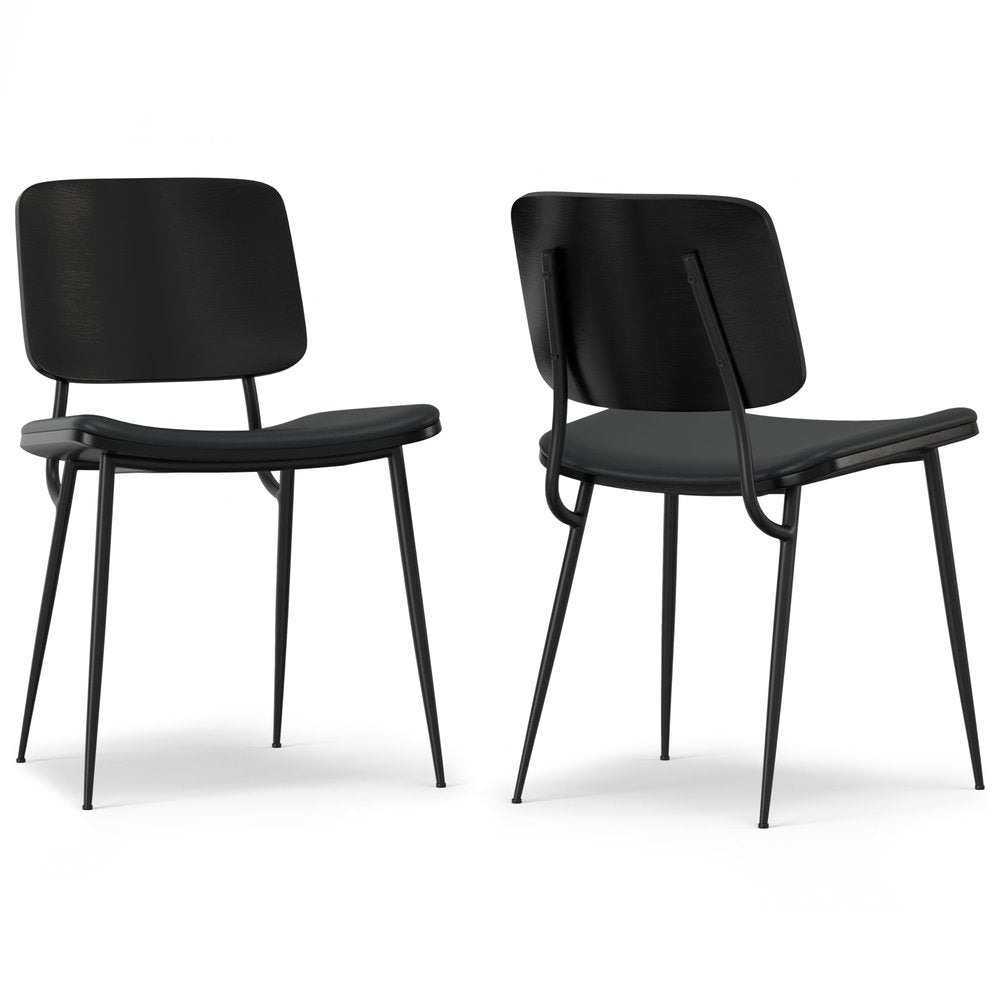 Set of Two Black Faux Leather And Solid Wood Dining Side Chairs HomeRoots