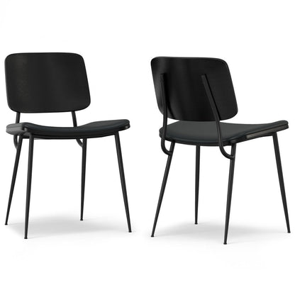 Set of Two Black Faux Leather And Solid Wood Dining Side Chairs HomeRoots
