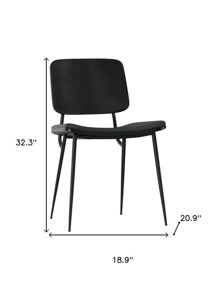 Set of Two Black Faux Leather And Solid Wood Dining Side Chairs — view 5