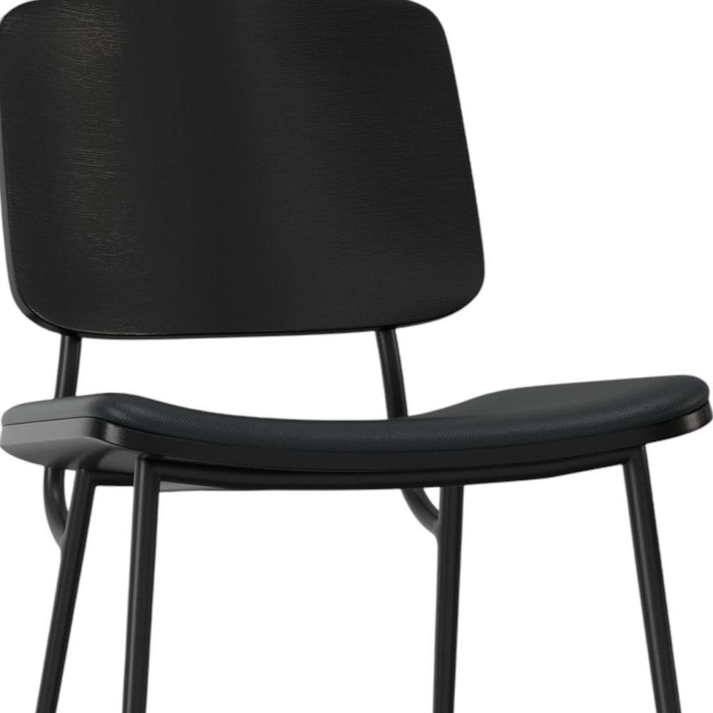 Set of Two Black Faux Leather And Solid Wood Dining Side Chairs — view 7