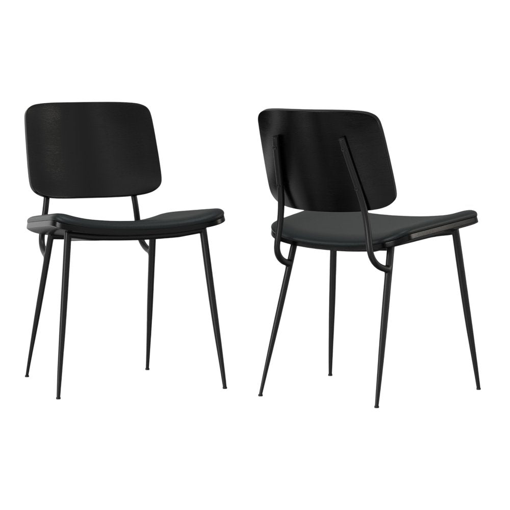 Set of Two Black Faux Leather And Solid Wood Dining Side Chairs — view 8