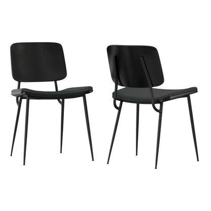 Set of Two Black Faux Leather And Solid Wood Dining Side Chairs HomeRoots