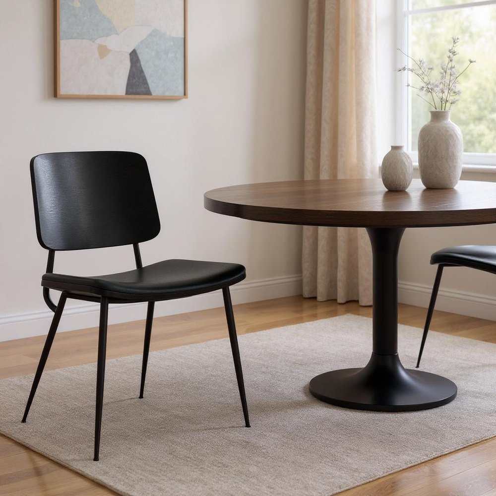 Set of Two Black Faux Leather And Solid Wood Dining Side Chairs HomeRoots