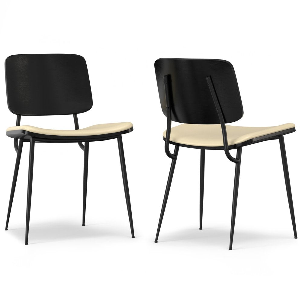 Set of Two Black Faux Leather And Solid Wood Dining Side Chairs — view 12