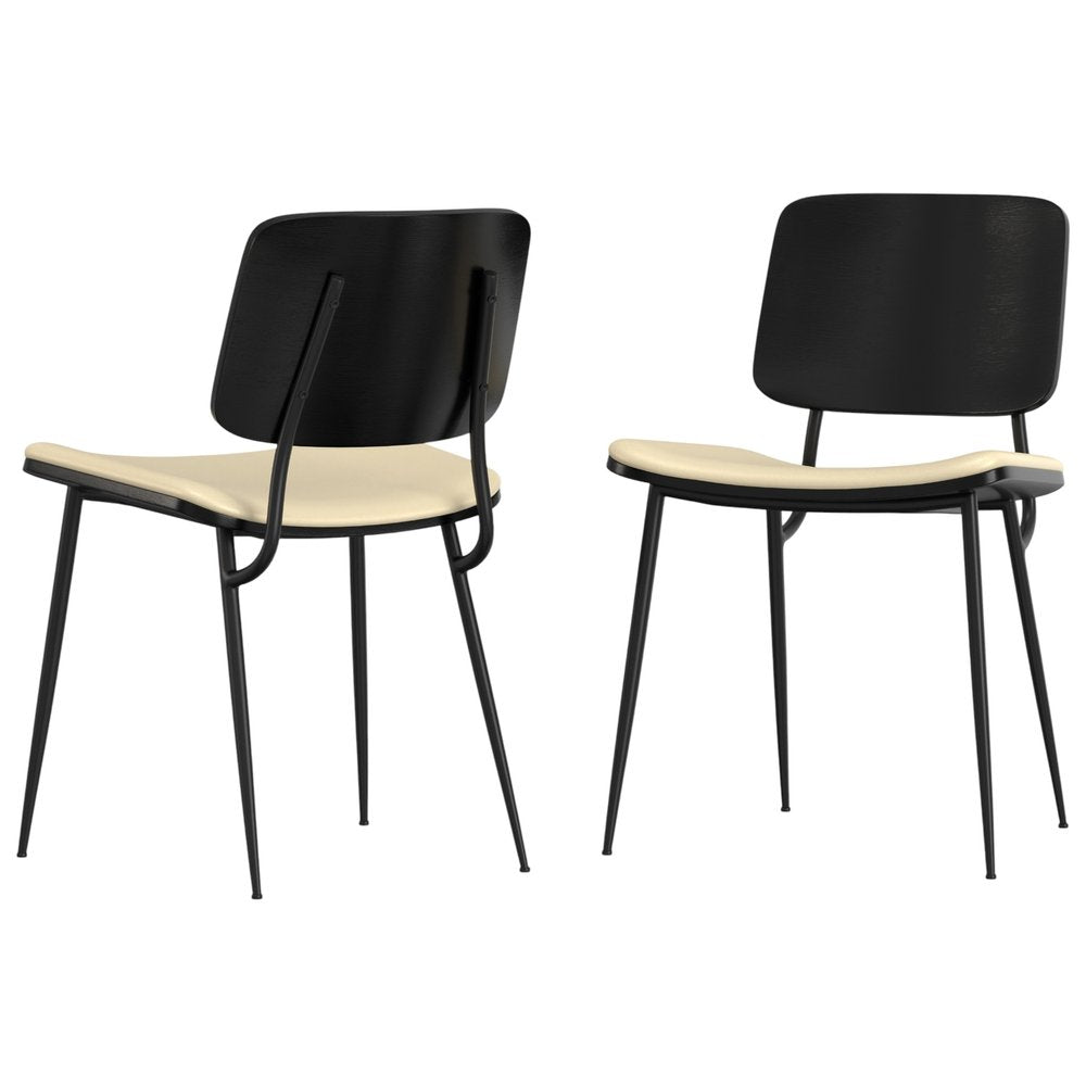 Set of Two Black Faux Leather And Solid Wood Dining Side Chairs HomeRoots