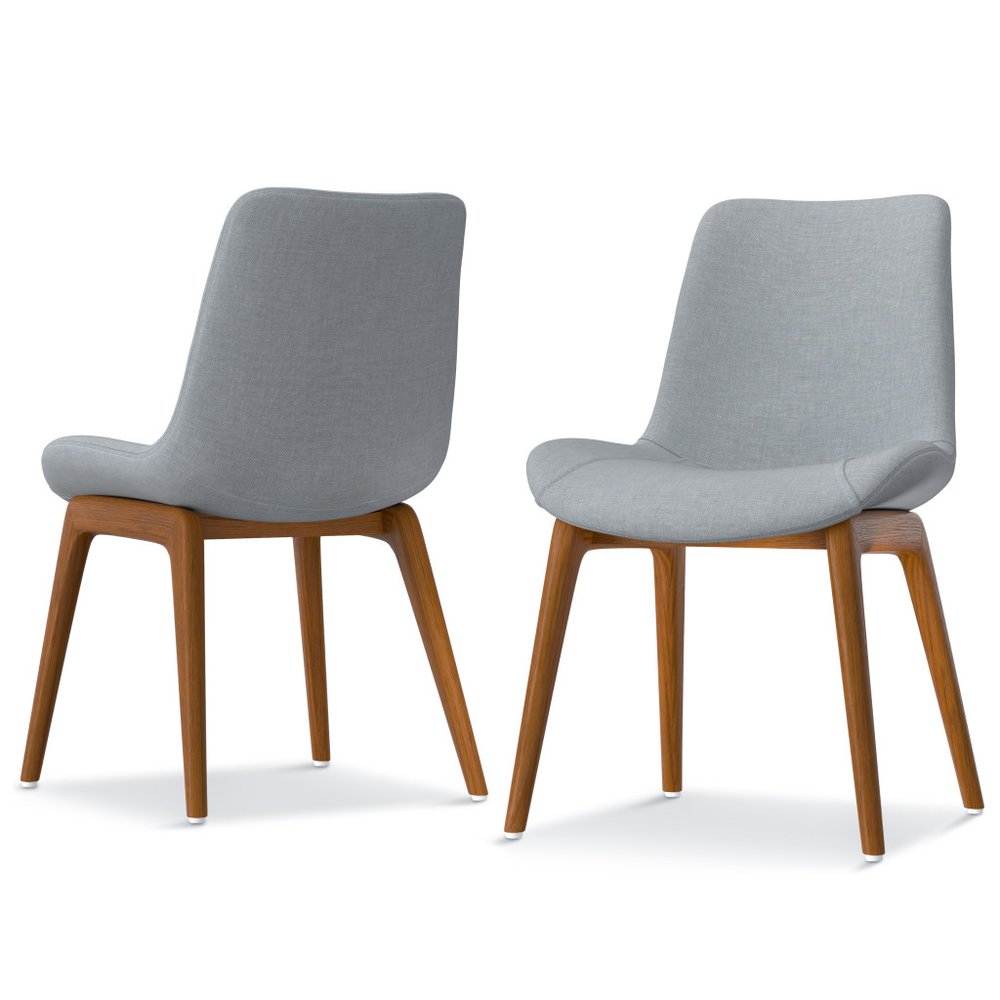 Set of Two Gray And Walnut Linen And Solid Wood Dining Parsons Chairs — view 1