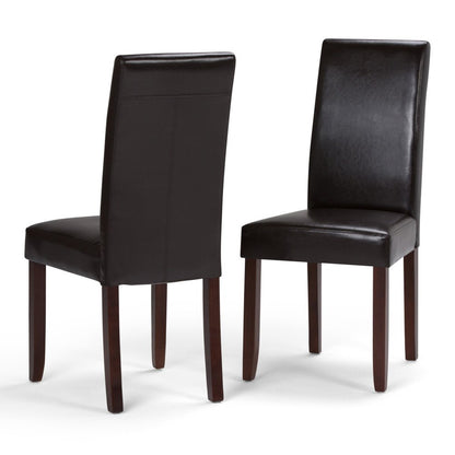 Set of Two Brown Faux Leather And Wood Dining Parsons Chairs HomeRoots